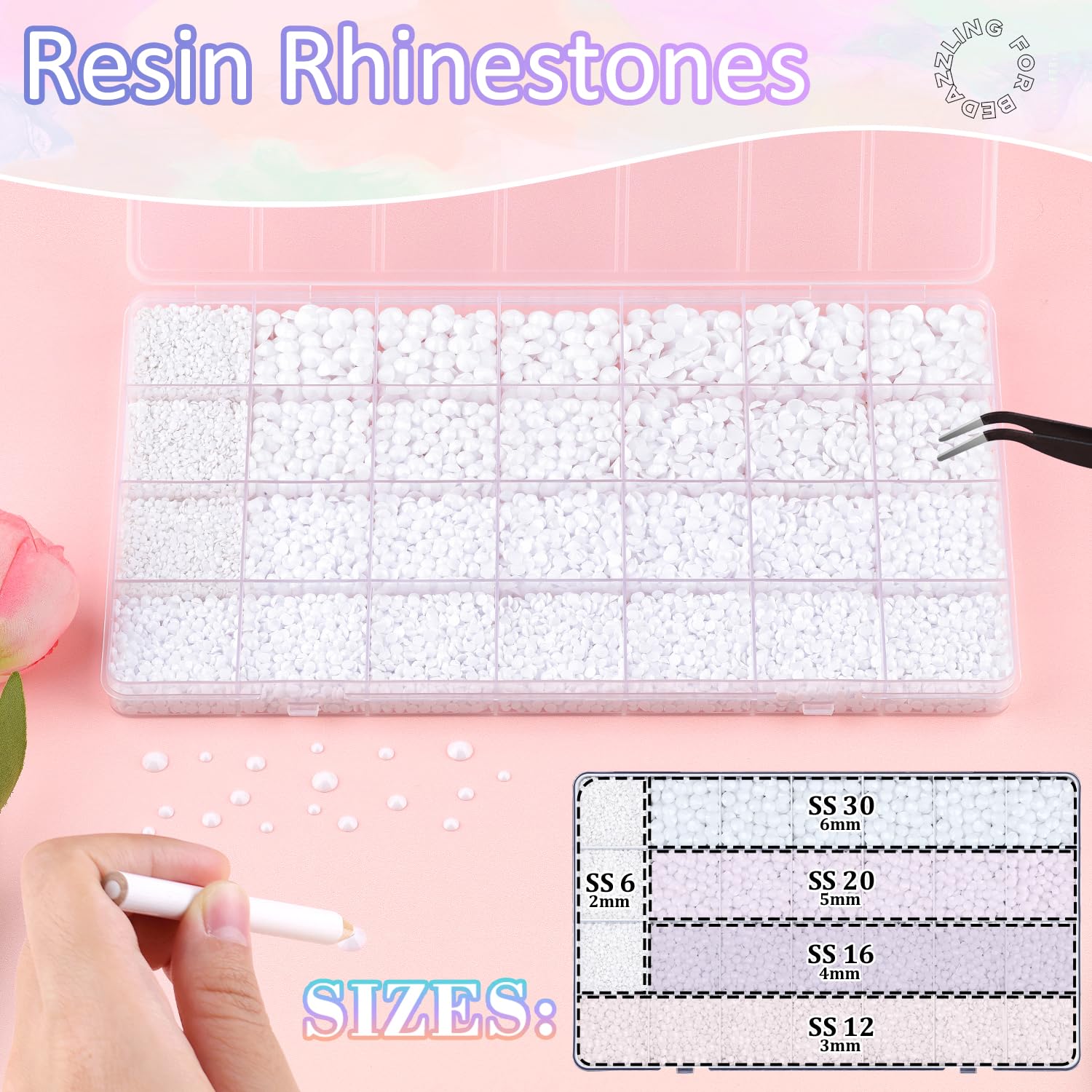 30000Pcs Resin Rhinestones for Bedazzling with 3Pcs B7000 Jewelry Glue, White Flatback Gems Rhinestones for Crafting, Clothing Tumblers Mugs Shoes Fabric Decor Nail Art-Velvo Beauty