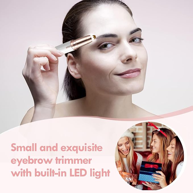 gurelax Eyebrow Hair Remover, Electric Eyebrow Trimmer for Women,Face and Eye Epilator with LED Light for Women Rechargeable with 2 x Replacement Heads (White)-Velvo Beauty