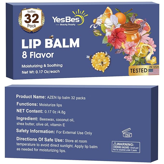 32 Pack Lip Balm, Natural Lip Balm Bulk with Vitamin E and Coconut Oil, Moisturizing Lip Balm for Dry Cracked Lips, Lip Balm for Stocking Stuffers - 8 Flavors-Velvo Beauty