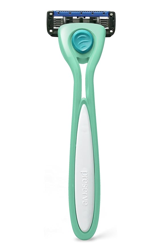 Preserve Shave 5 Five Blade Refillable Razor, Made from Recycled Materials, Neptune Green-Velvo Beauty