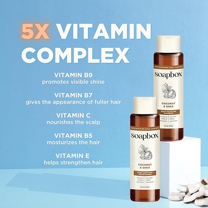 Soapbox Shampoo and Conditioner Set with Coconut Oil, Jojoba Oil, Aloe and Shea Butter to Moisturize and Nourish for All Hair Types, 1 Liter Each (Pack of 2)-Velvo Beauty