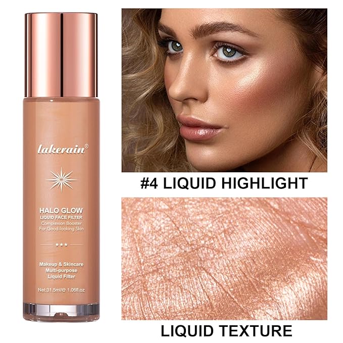Natural Glow Liquid Filter Makeup, Longwear Face Luminizer, Complexion Booster For Any Part of the Body, Liquid Highlighter with Brush Kit, Infused Hyaluronic Acid, 1.06 fl oz (#04 MEDIUM)-Velvo Beauty
