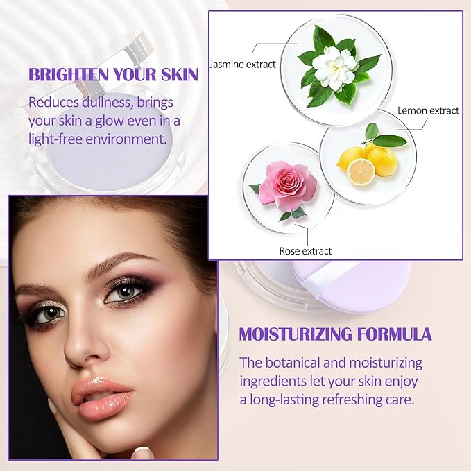 Oil Control Pressed Setting Powder, Lavender Matte Powder Soft Jelly Texture Powder-free Face Powder, Long-Lasting Waterproof Pressed Powder Makeup, Flawless Lightweight Face Cosmetics-Velvo Beauty