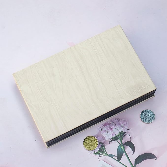 Strong 4-layers Empty magnetic palette book palette(White wood grain)+1pcs Makeup Depotting Spatula+50pcs Round Metal Stickers+50pcs Square Metal Stickers-Velvo Beauty
