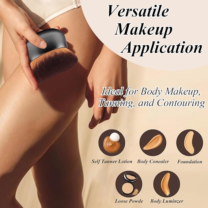 75MM Extra Large Self Tanner Kabuki Makeup Brush – Ultra Soft Dense Vegan Bristles for Body Makeup, Bronzer & Foundation–Applies Tanning Mousse, Lotion & Self Tanner–Black, Wet & Dry-Velvo Beauty