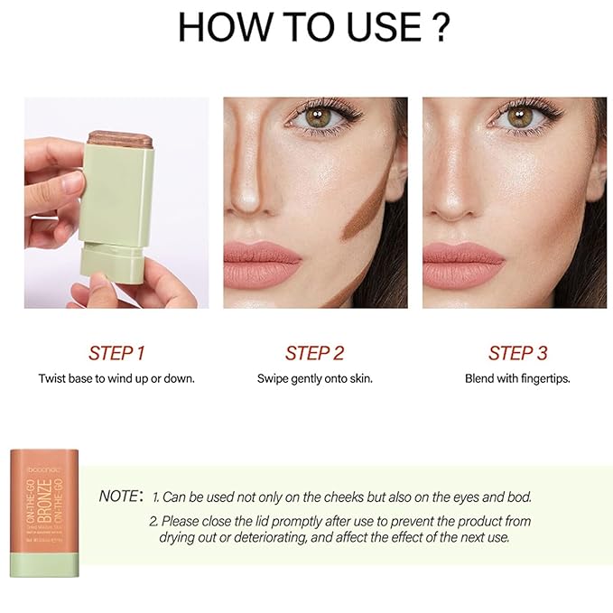 On-The-Go Bronzer Stick,Multi-Use Cream Contour Stick,Natural Long Lasting Face Bronzer,Smooth Highlighter Contour Stick,Bronze Contour Makeup Facial Shaping,02 Soft Glow-Velvo Beauty