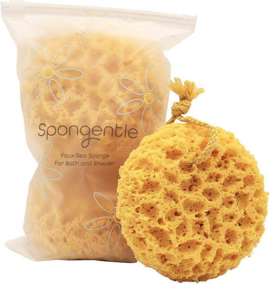 Spongentle Deep Cleansing Body Loofah Sponge, Natural Colors, for Bath and Shower, Multiple Textures for Gentle and Deep Exfoliation, Generous and Rich Lather, (Pack of 3)-Velvo Beauty
