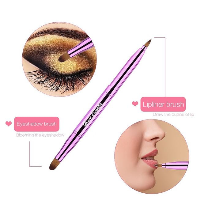 Cosmetic Brushes Lip Eye Double Sided Makeup Brush with Cap for Travel Retractable Lip Brush Eyebrow Brush Concealer Brush For Lipstick Portable Purple-Velvo Beauty