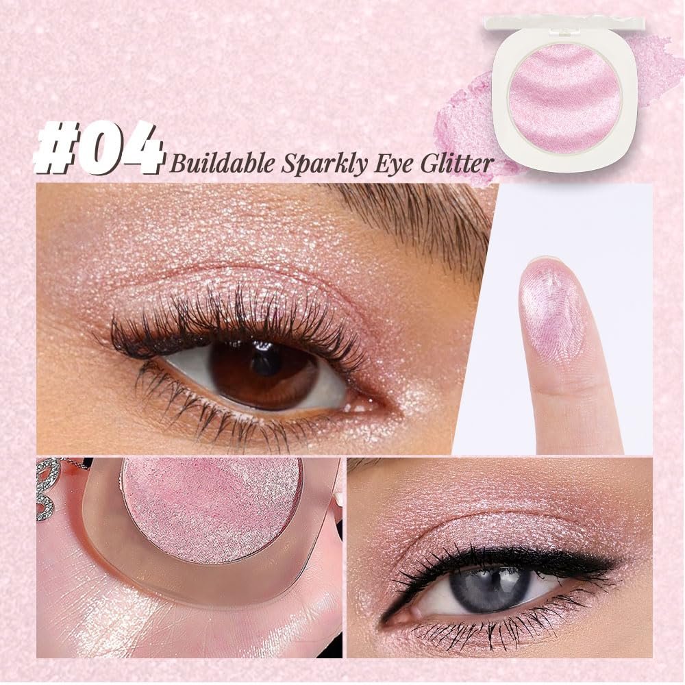 Pink Shimmer Glitter Sparkling Monochrome Eyeshadow Palette,Metallic Single Eye Shadow Palette for Older Women,Long Lasting Naturing-Looking Eye Makeup-Velvo Beauty