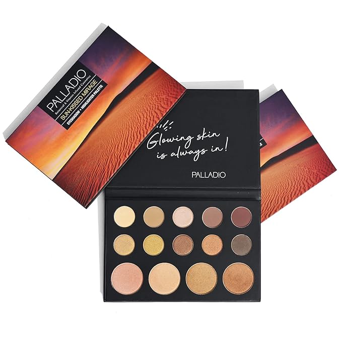 Palladio Sun-Kissed Mirage Eyeshadow Highlighter Palette, Warm Flawless Look, Matte and Shimmer Finishes, 14 Curated to Ensure Rich and Highly Pigmented Colors, All Day Wear (SUN-KISSED)-Velvo Beauty
