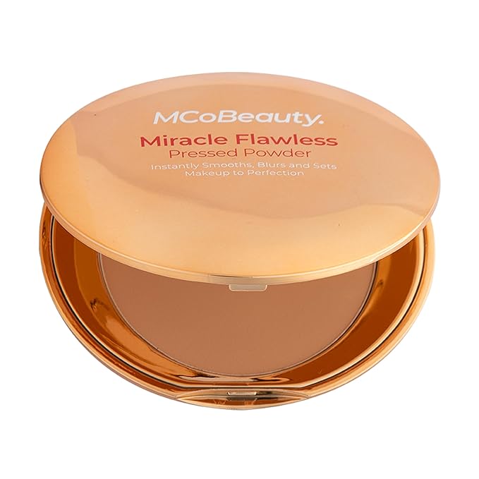 MCoBeauty Miracle Flawless Pressed Powder, Medium Warm Shade, Oil-Control, Soft-Focus Finish with Hydrating Rose Flower Extract & Sweet Almond Oil, Vegan, Cruelty Free Cosmetics-Velvo Beauty