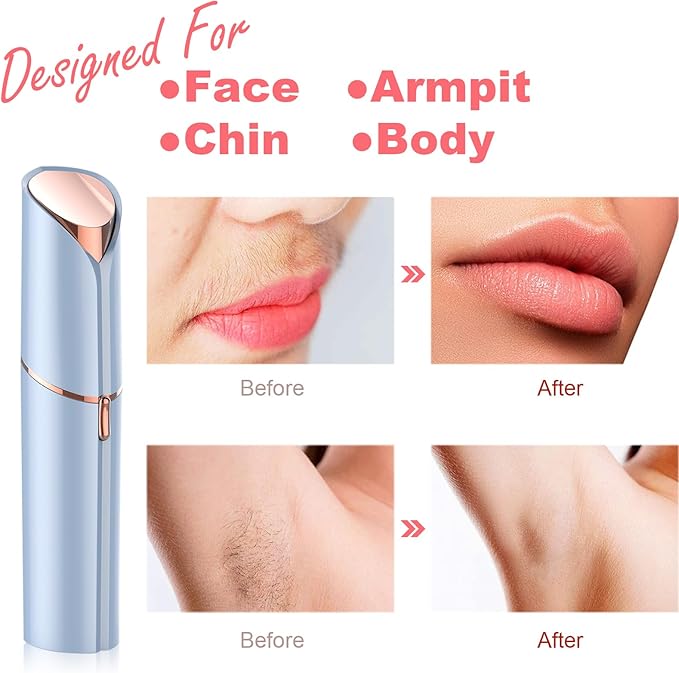 Facial Hair Removal for Women, Mini Hair Remover, Electric Razor Shaver Portable Bikini Epilator for Lips, Chin, Armpit, Peach Fuzz, Fingers, Neck, Cheek and USB Rechargeable (Blue)-Velvo Beauty