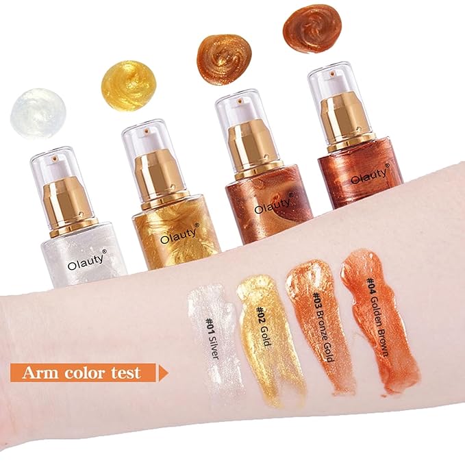 Shimmer Body Oil, Highlighter Makeup Smooth Glitter Glow Liquid Foundation for Face & Body,Liquid Illuminator Body Shimmer Lotion for Women (4# Golden Brown)-Velvo Beauty