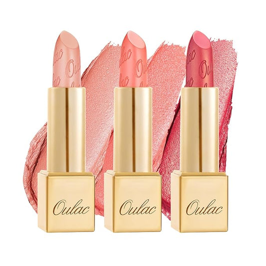 Oulac Metallic Coral Lipstick Set 3PCS High Impact Lipcolor with Moisturizing Formula, Vegan Beauty, Full-Coverage Lip Color, Gift Lipstick for Women, 4.3g X 3PCS, GM09+GM11+25-Velvo Beauty