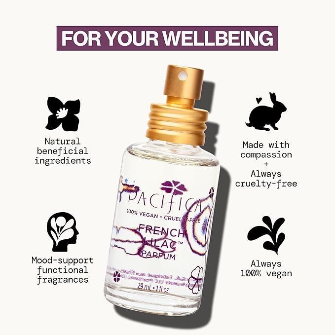Pacifica French Lilac Spray Perfume – Clean Vegan Floral Fragrance for Women, Fresh-Cut Lilac & Powdery Magnolia Notes, Long-Lasting Romantic Spring Scent, 1 oz-Velvo Beauty