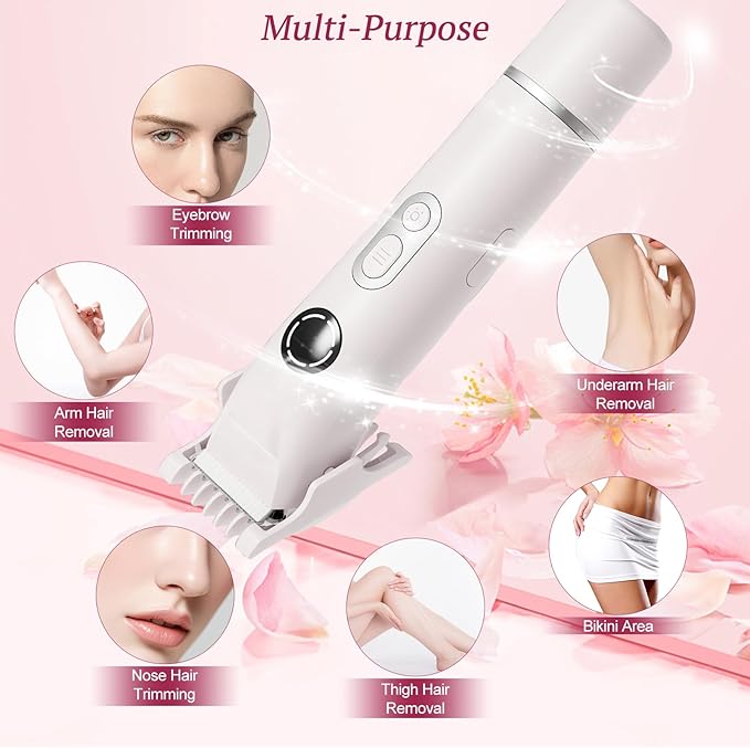 Bikini Trimmer for Women, 4 in 1 Wet/Dry Electric Razors for Women - Dual Head, Painless Rechargeable Portable Womens Razors for Shaving Set for Face, Nose, Eyebrows, Armpits, Bikini Area (White)-Velvo Beauty