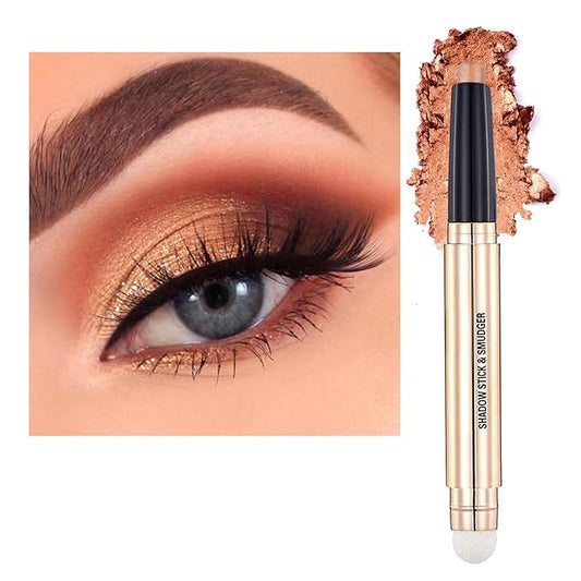Champagne Eyeshadow Stick And Sponge Makeup Brush Cream Shimmer Smooth Shadow Pencil Eyeliner Long Lasting Waterproof Eye Shadow Highlighter Stick Hypoallergenic Multi-Dimensional Eyes Look ( # 04)-Velvo Beauty