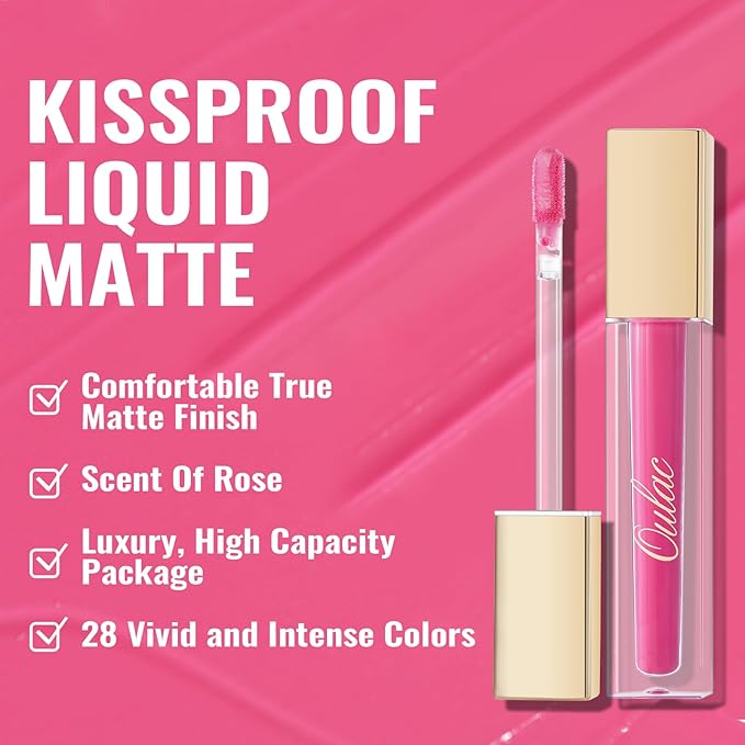 Oulac Matte Liquid Pink Lipstick for Women, Long Lasting Lipstick Waterproof Lip Stain, No Transfer, Creamy High Pigmented Formula with Rose Oil, Vegan & Cruelty-Free, Pink M09-Velvo Beauty