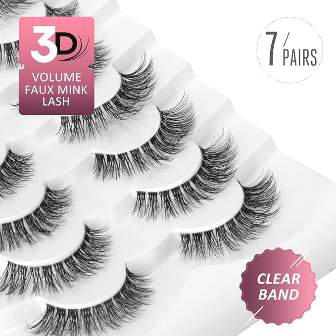 Onlyall Natural Eyelashes Mink False Eyelashes Natural Wispy Lashes Soft Clear Band Lashes Fluffy False Lashes 14MM A11-Velvo Beauty