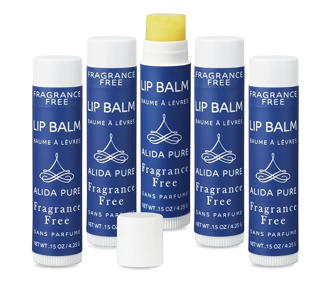 Fragrance Free Lip Balm, Vegan Lip Balm Set, Unscented, No Flavor, Beeswax Free, Organic Jojoba Oil, Avocado Oil, Vitamin E, Natural Moisturizer for Dry, Chapped, or Cracked Lips 5 Tube Set-Velvo Beauty