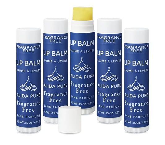 Fragrance Free Lip Balm, Vegan Lip Balm Set, Unscented, No Flavor, Beeswax Free, Organic Jojoba Oil, Avocado Oil, Vitamin E, Natural Moisturizer for Dry, Chapped, or Cracked Lips 5 Tube Set-Velvo Beauty