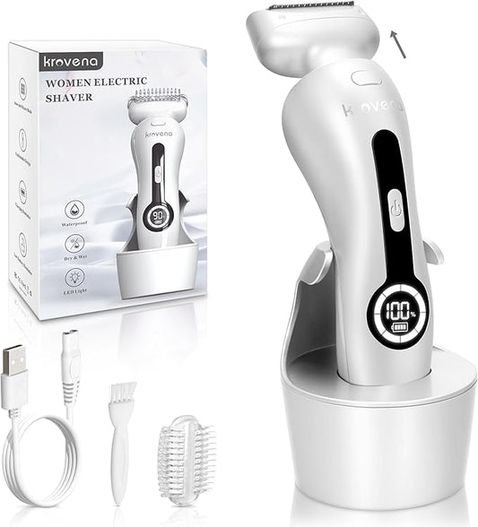 Electric Shaver for Women Electric Razor for Womens Bikini Legs Underarm Public Hairs Rechargeable Trimmer with Detachable Head Cordless Wet Dry Use-Velvo Beauty
