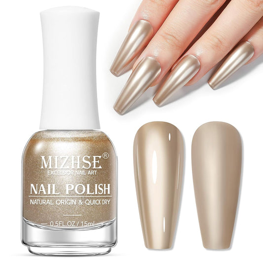 MIZHSE Champagne Mirror Nail Polish, Quick Dry Metallic Nail Polish, Air Dry Fast Chrome Nail Lacquer Bright Color Oil-based Nail Art Manicure DIY Home-Velvo Beauty
