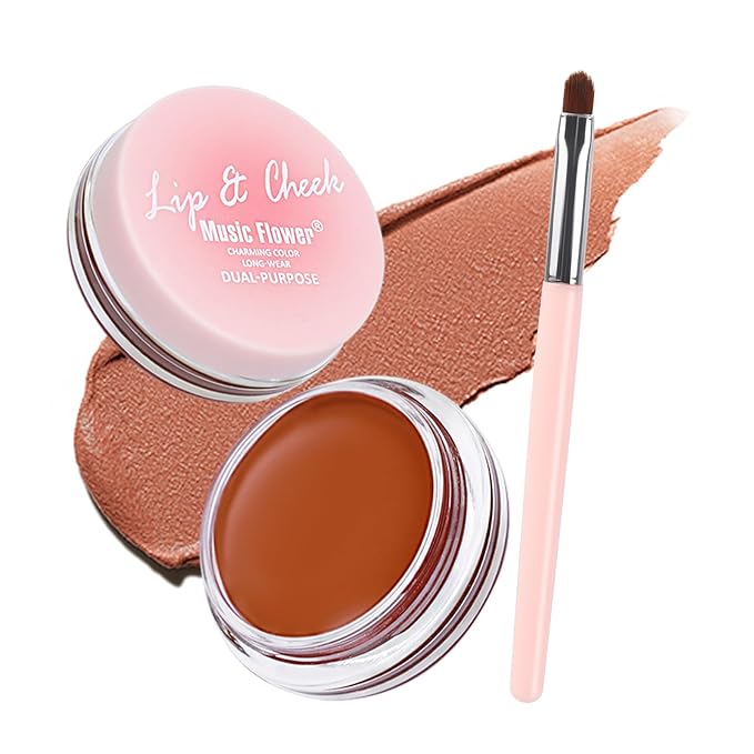 Face Cream Blush, 2-in-1 Lip & Cheek Makeup with Brush, Matte Blush Hydrating Formula, Lightweight, Buildable & Blendable Blusher for Women Girls-01 Maple Orange Brown-Velvo Beauty