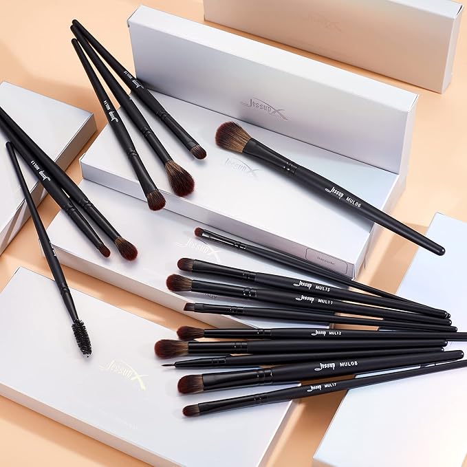 Jessup Eye Brushes Set, Vegan Makeup Brushes with Concealer Powder Eyeshadow Blending Eyeliner Spoolie Brush, 16pcs Premium Synthetic Black Cosmetic Brush T272-Velvo Beauty
