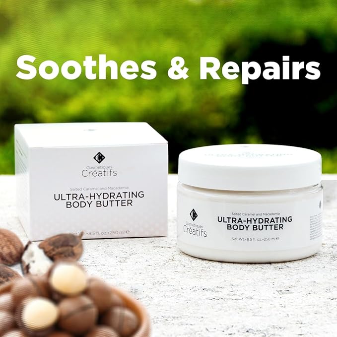 Ultra-Hydrating Body Butter with Shea Butter, 8.5 fl. oz., Salted Caramel and Macadamia Scent, Deep Moisturizing, Soothes, Repairs, and Nourishes Skin-Velvo Beauty