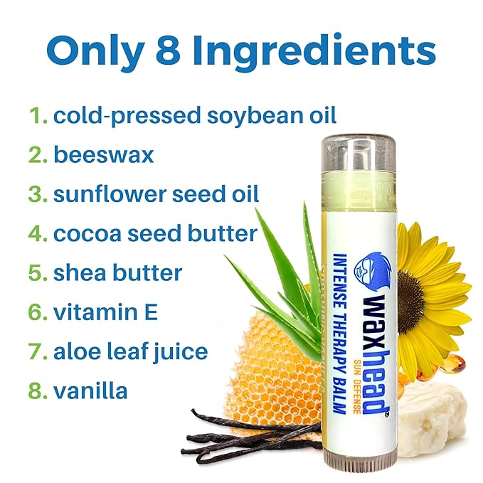 Waxhead Organic Lip Balm Vanilla - Sunburn Relief, Lip Moisturizer for Very Dry Lips, Lip Therapy, Lip Repair for Dry Cracked Lips, Healing Lip Balm for Severely Chapped Lips (4 pack)-Velvo Beauty