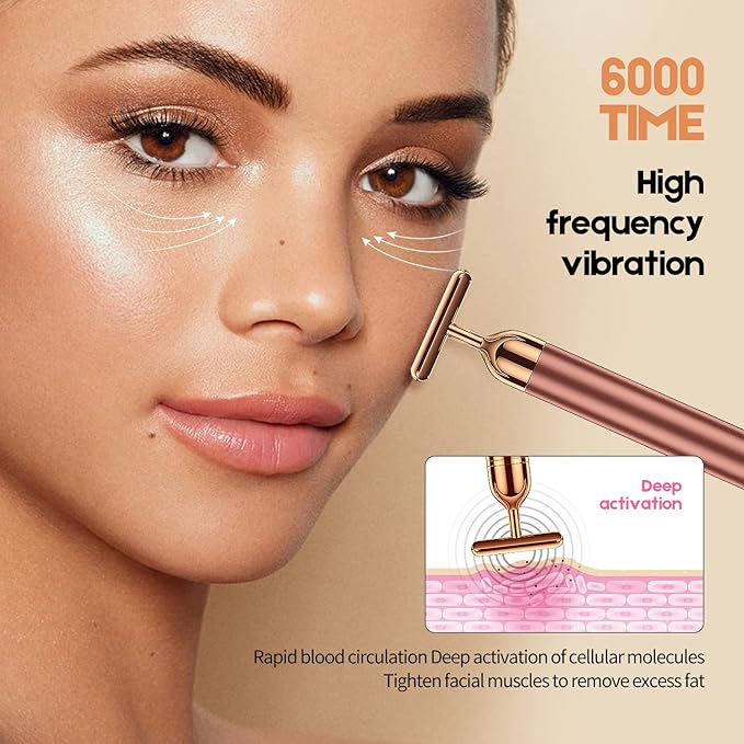 2-IN-1 Beauty Bar 24k Golden Pulse Facial Face Massager, Electric 3D Roller and T Shape Arm Eye Nose Head Massager Facial Roller Massager Kit Skin Care Tools-Velvo Beauty