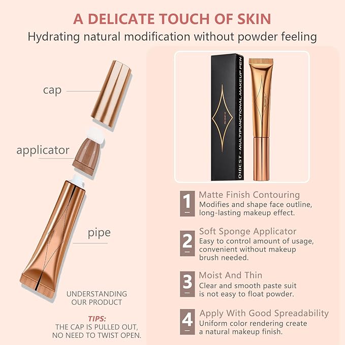 Liquid Contour Beauty Wand Set,Blush Liquid Contour Stick Highlighter Makeup With Cushion Applicator,Long Lasting Smooth Natural Matte Finish,Lightweight Blendable Super Silky Cream Sticks (01#02#04)-Velvo Beauty