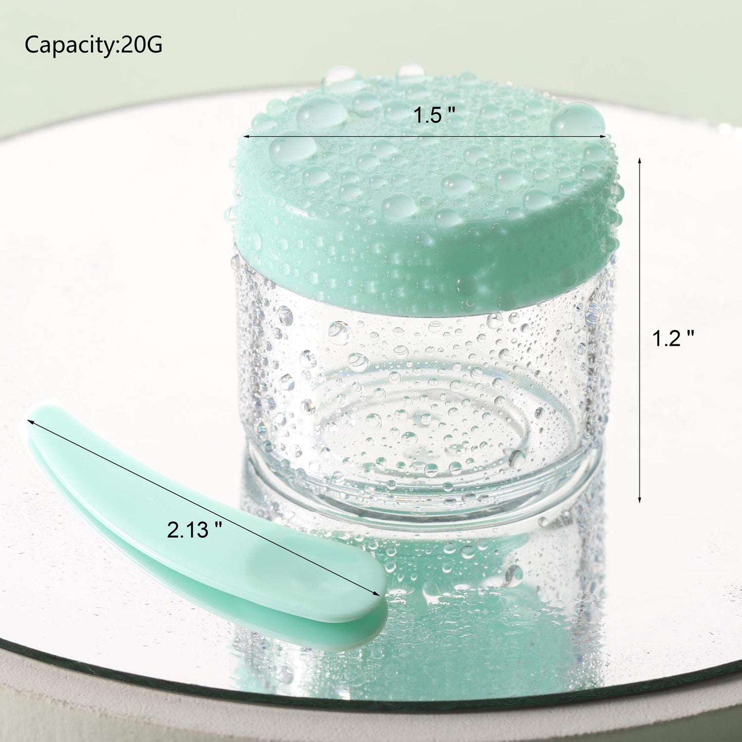 Refillable Cosmetic Sample Jars - 100 Pack 20g (0.7oz) Green Small Travel Containers with Lids + 10 Mini Makeup Spatulas - BPA Free-Velvo Beauty