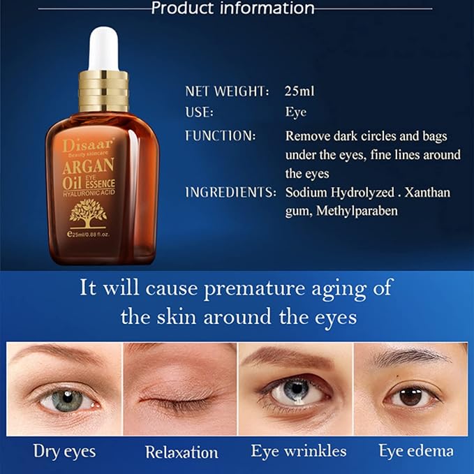 Argan Oil Eye Essence Hyaluronic Acid Anti-Wrinkle Anti-Aging Remove Eyes Pouch 25ml/0.88fl.oz-Velvo Beauty