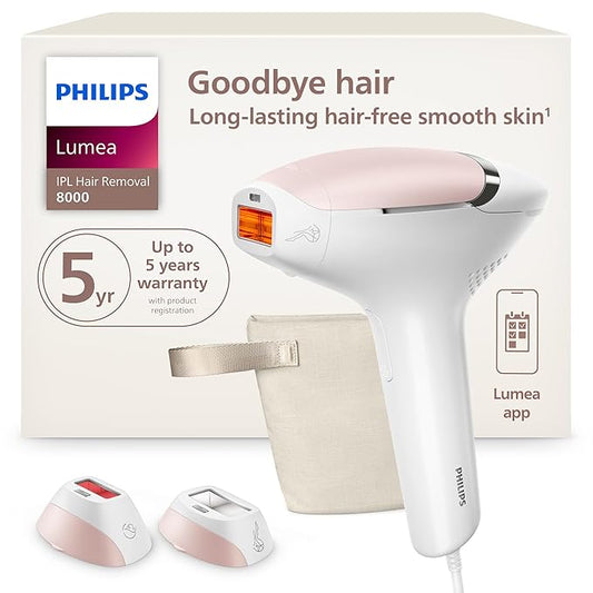 Philips Lumea 8000 Series IPL Hair Removal Device - Alternative to Laser Hair Removal, SenseIQ Technology and Lumea App, 2 Attachments for Body & Face, for Women & Men, BRI932/03-Velvo Beauty