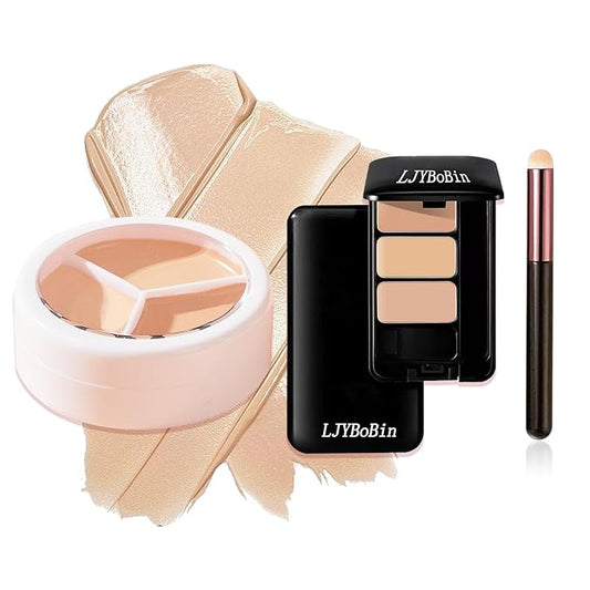 2PCS Tri Color Corrector Face Concealer Palette Set with Brush,Moisturizing Long Lasting Waterproof Color Correcting Concealer Full Coverage Cream Contour Foundation Makeup Palette Kit-Velvo Beauty