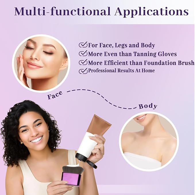 Self Tanner Brush for Body & Face - Kabuki Makeup Brush for Self-Tanner,Tanning Mousse,Foundation & Bronzer | Streak-Free Application,Super Soft Bristles,Professional Tanning & Body Makeup Tool-Velvo Beauty