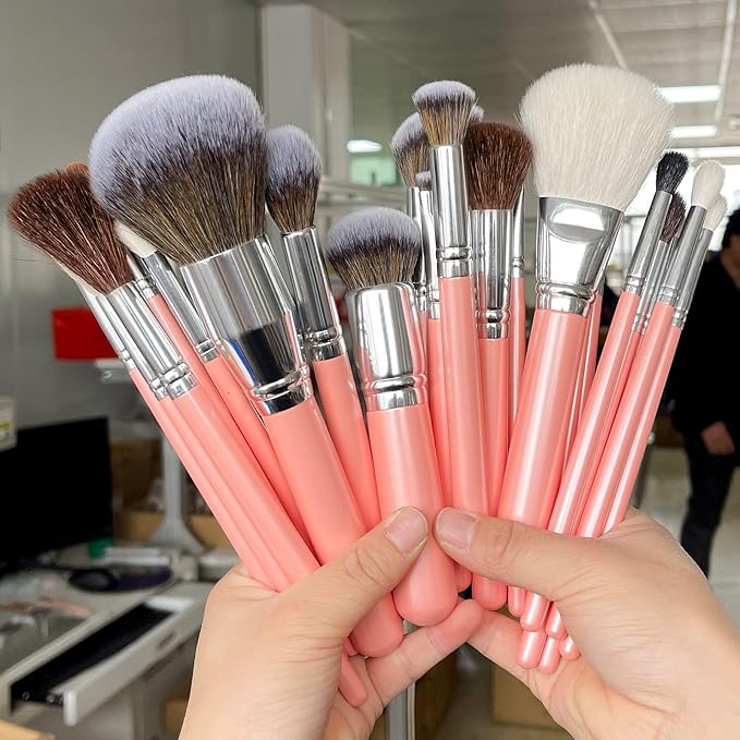 Bueart Design Makeup Brushes Set 26pcs Real Natural Goat Hair Professional labeled Foundation Face Blending Blush Concealers Eyeshadow Brush Set(26Pcs Pearl Pink)-Velvo Beauty