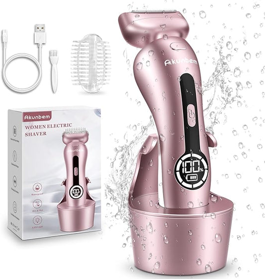 Electric Shaver for Women for Legs Bikini Trimmer Electric Razors for Women Underarm Public Hairs Rechargeable Womens Shaver Wet Dry Use Painless Cordless with Detachable Head (Pink)-Velvo Beauty