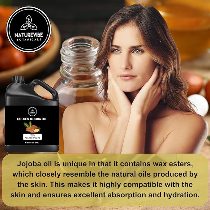 Naturevibe Botanicals Golden Jojoba Oil 32 oz – 100% Pure, Cold-Pressed Moisturizer for Skin & Hair | Antioxidant-Rich, Non-Greasy, Carrier Oil & Daily Hydration-Velvo Beauty