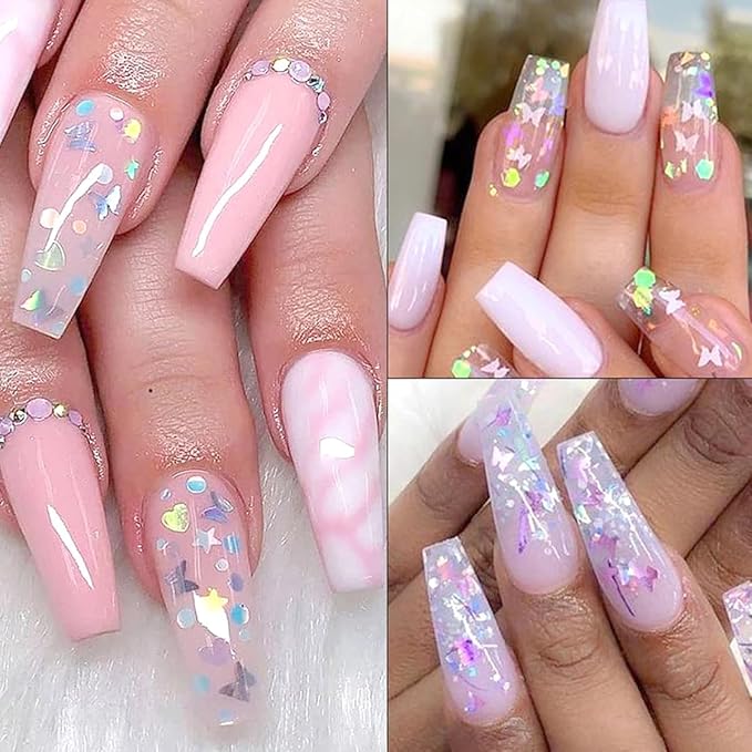 12 Grids Flaky Nail Art Glitter Sequins 3D Heart-Shaped Butterfly Ultra Thin Nail Art Sparkly Flake Designs Moon Stars Decorations Nail Glitter Sequins Suitable for Female Girl Nail Art Techniques-Velvo Beauty