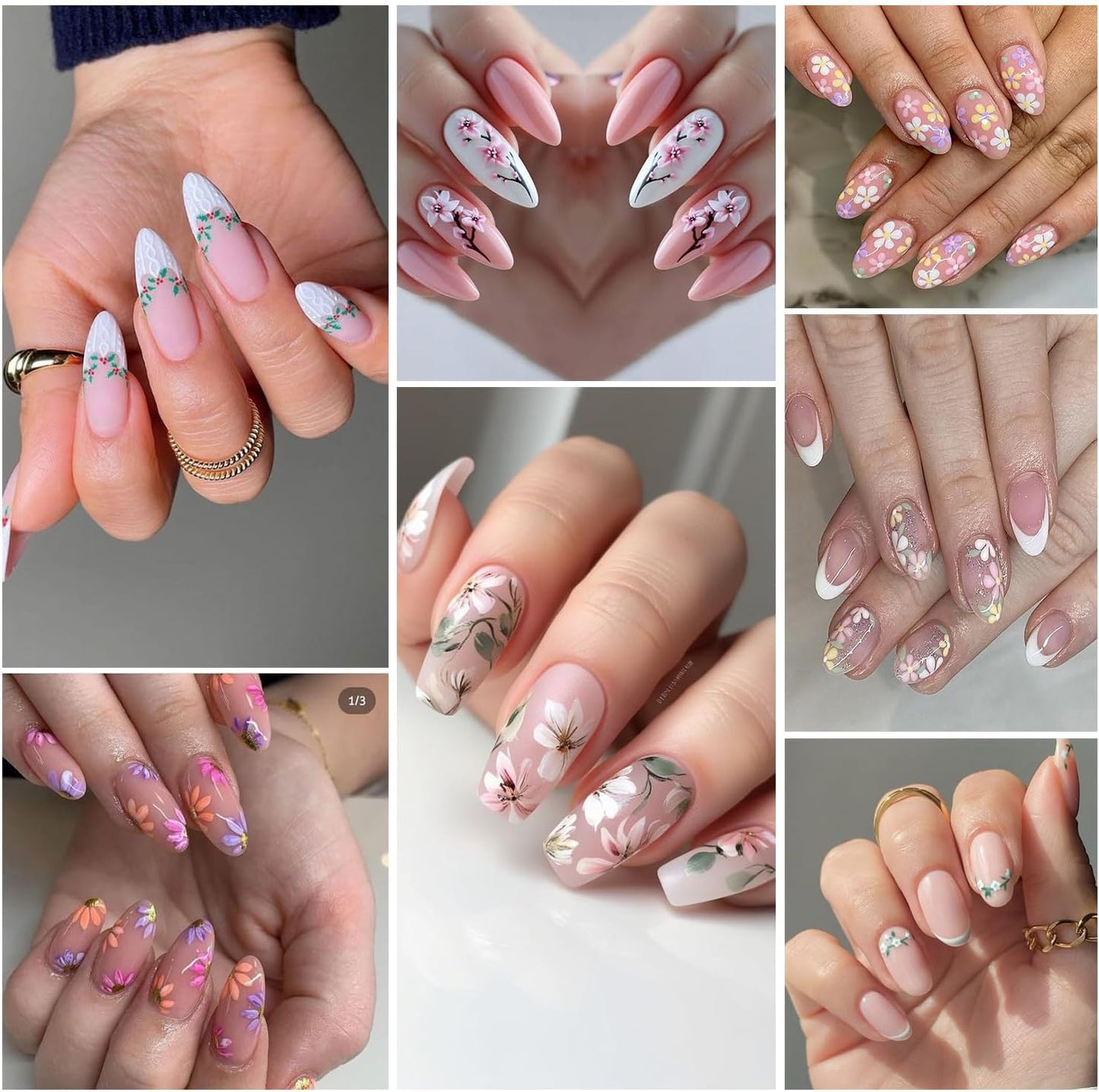 6 Sheets Flower Nail Art Stickers Rose Daisy Nails Art Decals 3D Self-Adhesive Nails Sticker Holographic Stereo Blossom Decal Decoration for Women Wreath Manicure Stickers DIY Nail Supplies-Velvo Beauty