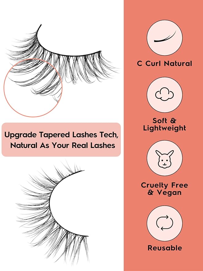 False Eyelashes Natural Look Wispy Lashes 10mm Short Lash C Curl 0.1MM Thin Band Lashes Pack Siligli Fake Eyelash 7 Pair-Velvo Beauty