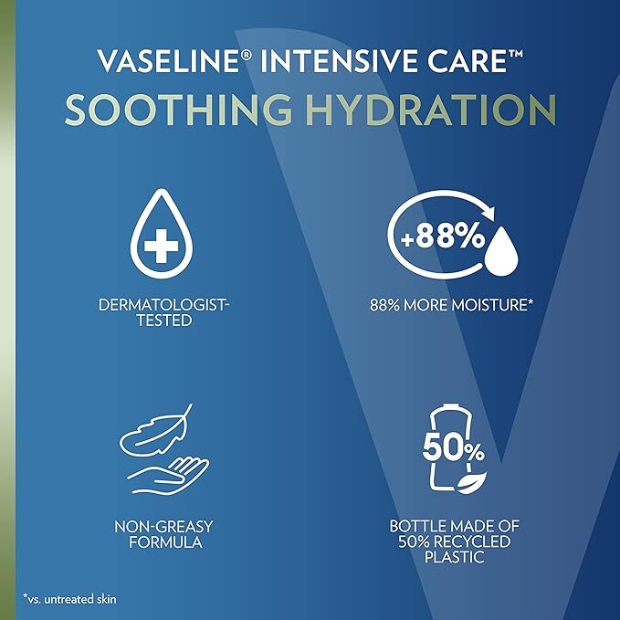 Vaseline Intensive Care Body Lotion for Dry Skin Soothing Hydration Lotion Made with Ultra-Hydrating Lipids + 1% Aloe Vera Extract to Refresh Dehydrated Skin 20.3 oz, Pack of 3 (packaging May Vary)-Velvo Beauty