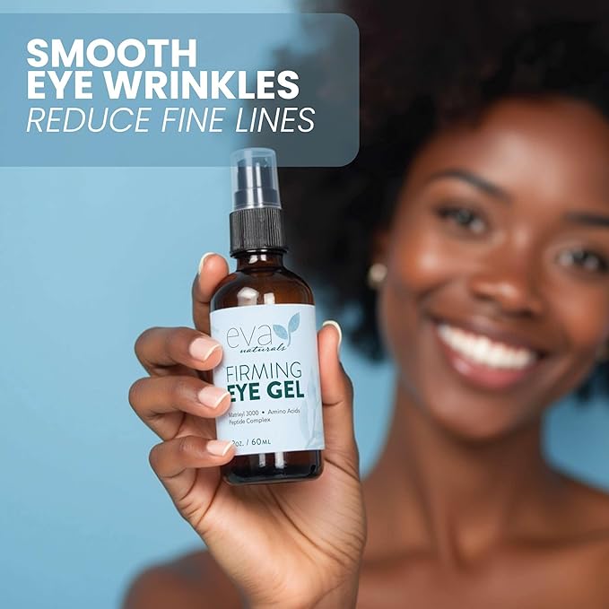 Eva Naturals Eye Gel for Dark Circles, Bags & Puffiness – Anti-Aging Serum with Peptides, Hyaluronic Acid & Botanicals – Firming Under Eye Treatment for Wrinkles, Fine Lines & Tired Skin – 2 oz-Velvo Beauty
