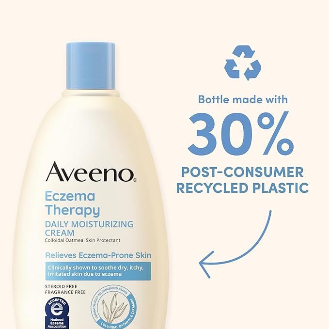 Aveeno Eczema Therapy Daily Moisturizing Body Cream for Sensitive Skin, Soothing Eczema Relief Cream, Colloidal Oatmeal & Ceramide for Dry & Itchy Skin, Steroid- & Fragrance-Free, 12 oz-Velvo Beauty
