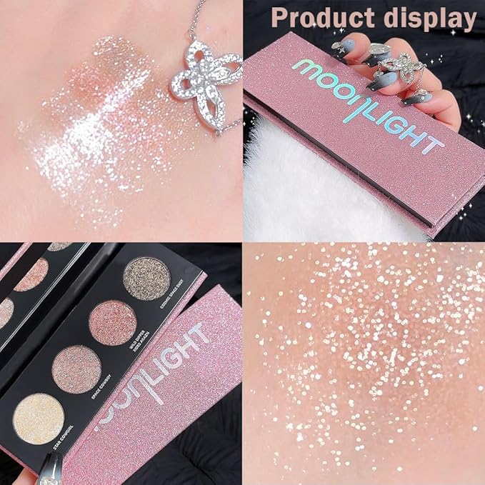 Shiny Highlight Eyeshadow Palette 4 Colors, Cosmetics Shimmer Palette, Cruelty-Free and Vegan Formula, Glitter Eyeshadow for Professional Makeup Kit (A#)-Velvo Beauty