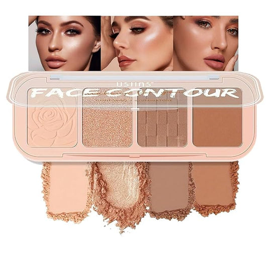 4 Colors Contour Palette, Face Contouring Highlighters Bronzer Powder Makeup Kit, Natural Contouring Makeup Kit for Beginner, All in one Makeup Contour Palettes (02, 1.02)-Velvo Beauty