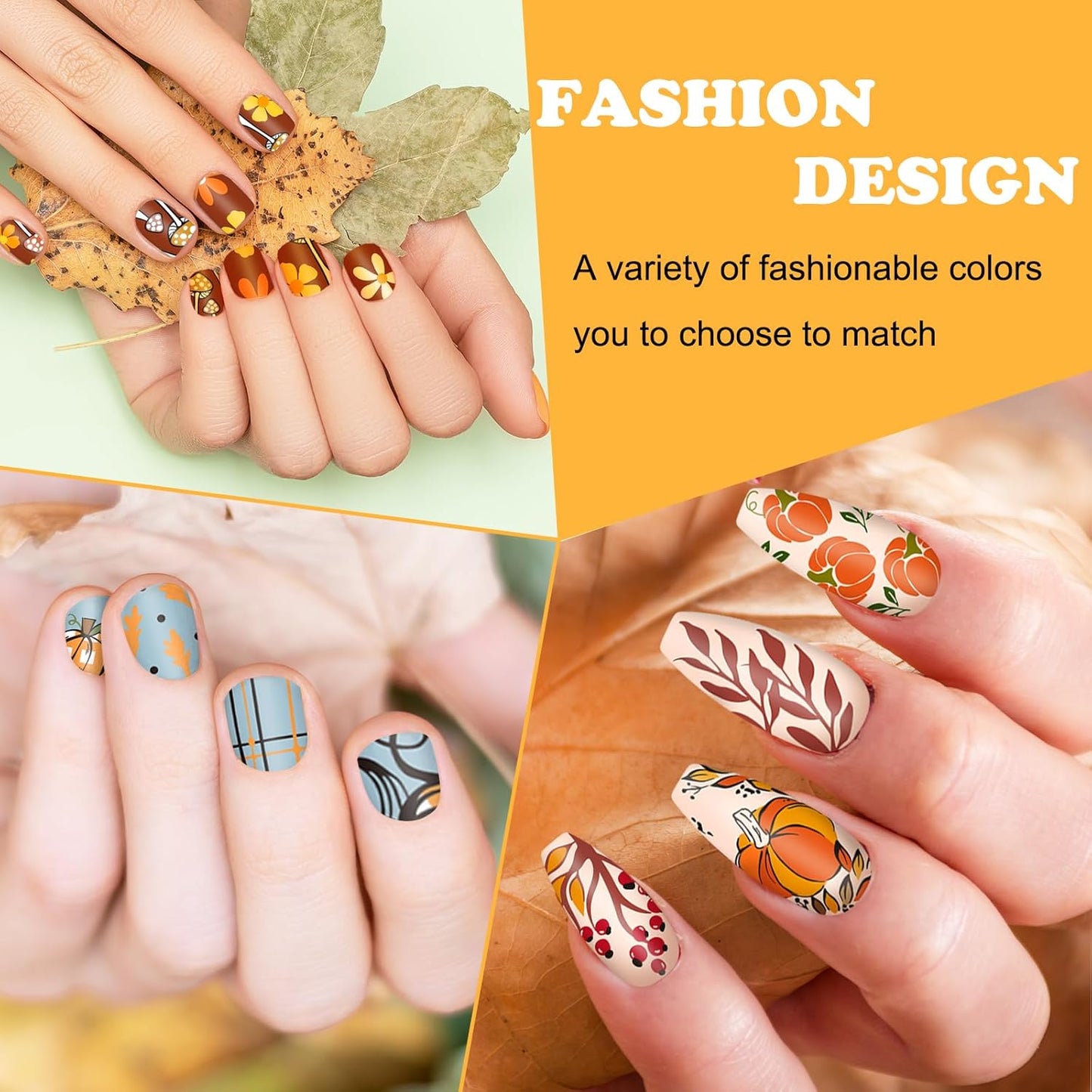 Whaline 6Pcs Fall Nail Plates Stamping Set Pumpkin Leaves Stamp Templates Nail Art Plates for Autumn Harvest Thanksgiving DIY Print Manicure Salon Design-Velvo Beauty